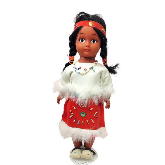 Raynetree Other - 11" Native American Doll with Beaded, Fur Trimmed Leather Clothes & Shoes